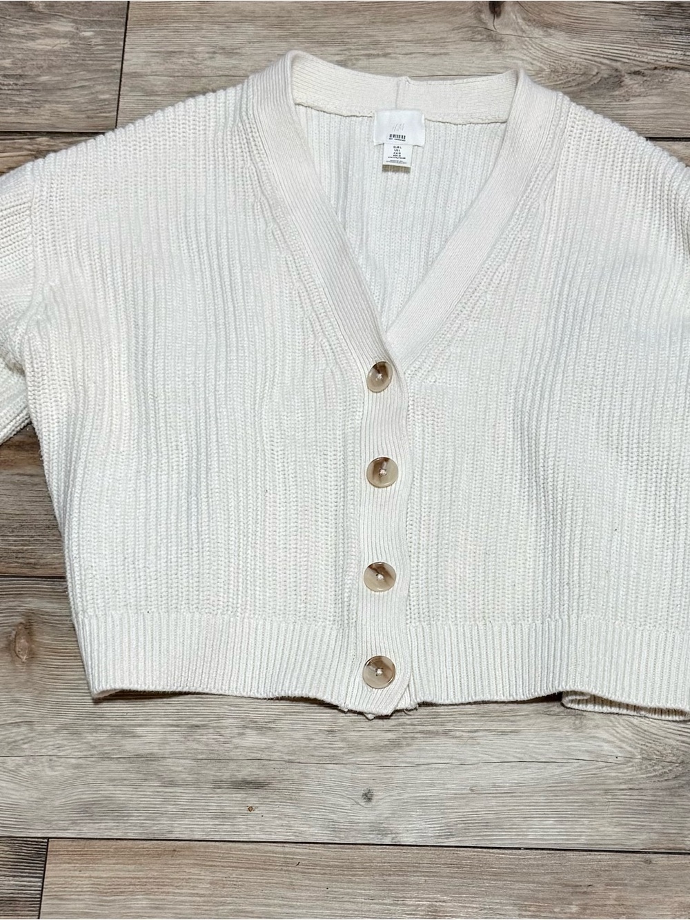 H&M Cream Ribbed V-Neck Button Cardigan